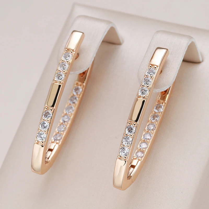 Kinel New 585 Rose Gold Color Earrings For Women Girl Fashion Geometric Natural Zircon Drop Earring High Quality Daily Jewelry