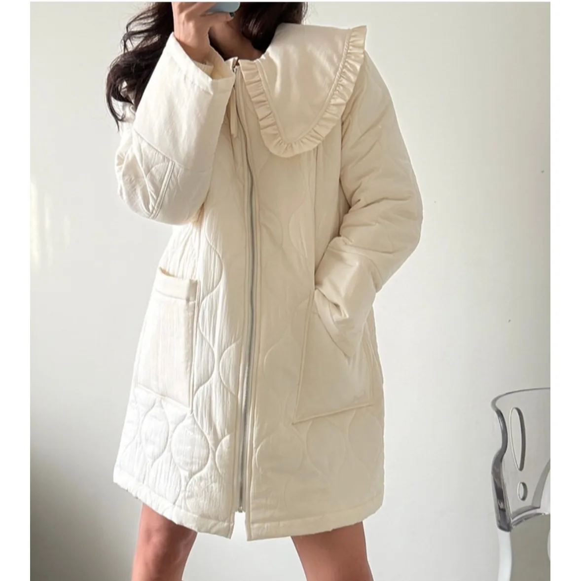 

Faionable корейское женское хлопковое пальто-джат с длинным светом и высоким воротником средней длины, осень-зима, новый дизайн, универсальный выход...