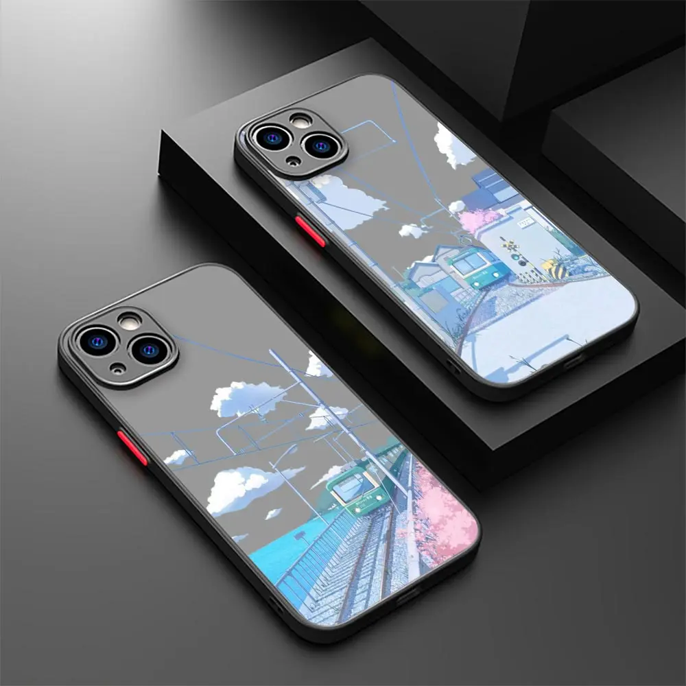 Japanese Hand Painted House scenery Comic Cqoue For iPhone 15 Pro Max Case For iPhone 11 12 13 14 Pro Max Mini SE 8 7 Plus Cover