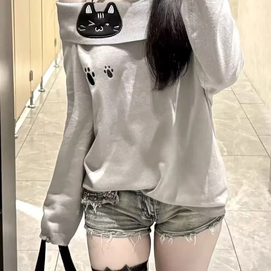 

Y2k Subculture Slash Neck Off Shoulder T-shirts Women Design Casual Long Sleeve Loose Tees Female High Street Summer Outfits Top