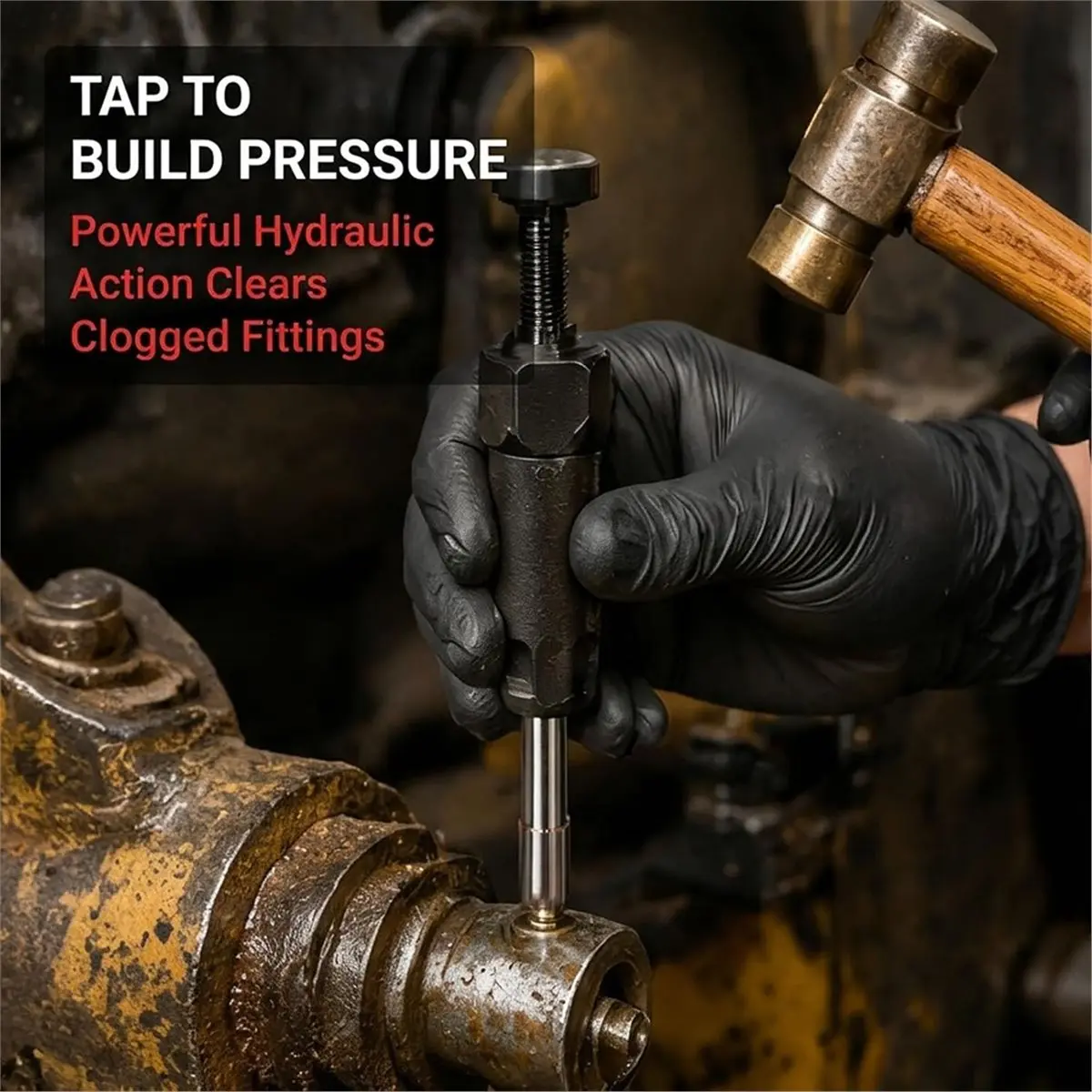 Heavy Duty Grease Fitting Cleaner Tool with M6 M8 M10 Thread Adapters, Long Steel Hydraulic Unclogger