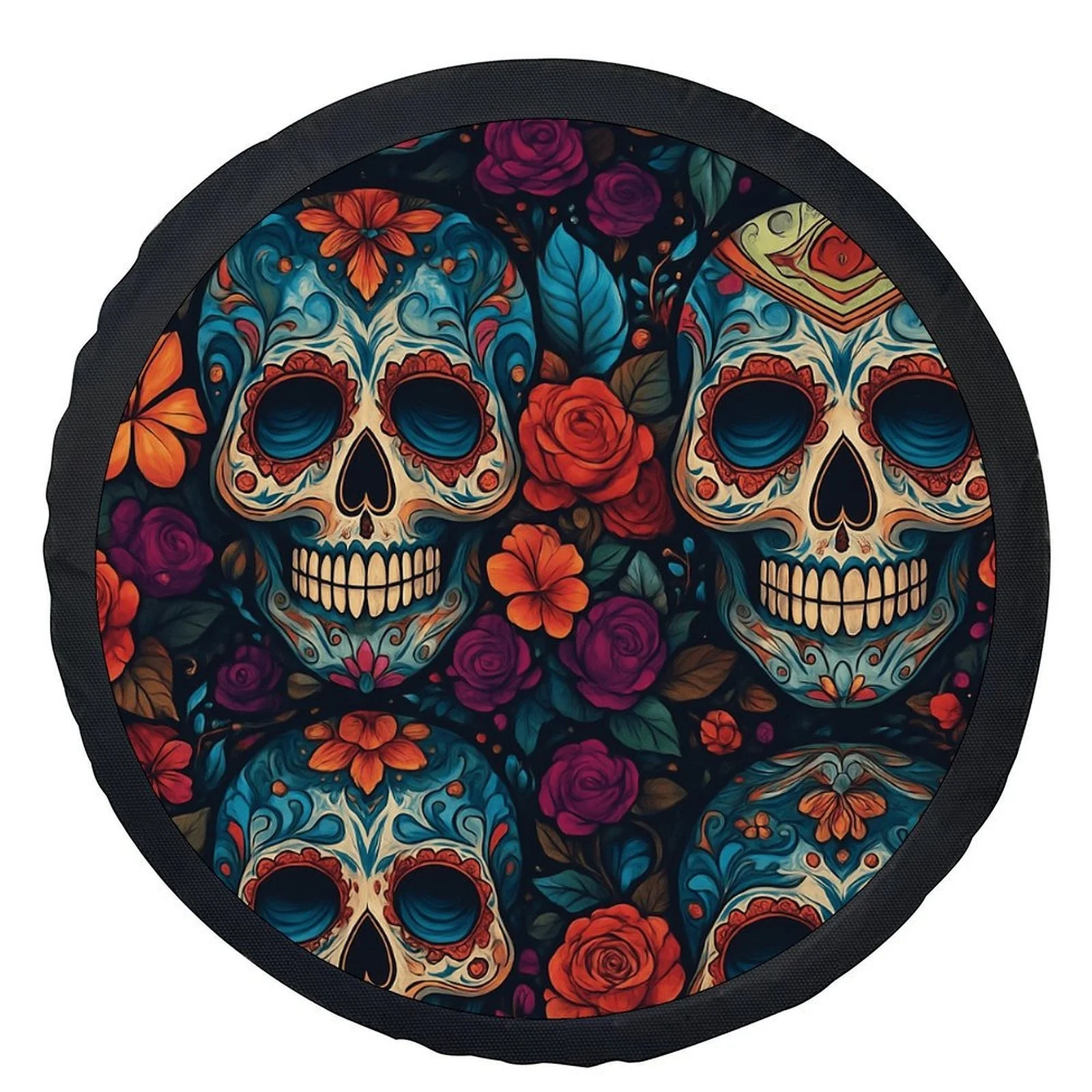 1pc Sugar Skulls Roses Themed Tire Cover - Vibrant Floral & Skull Design, Durable Polyester Wheel Protector For Most Cars, Easy