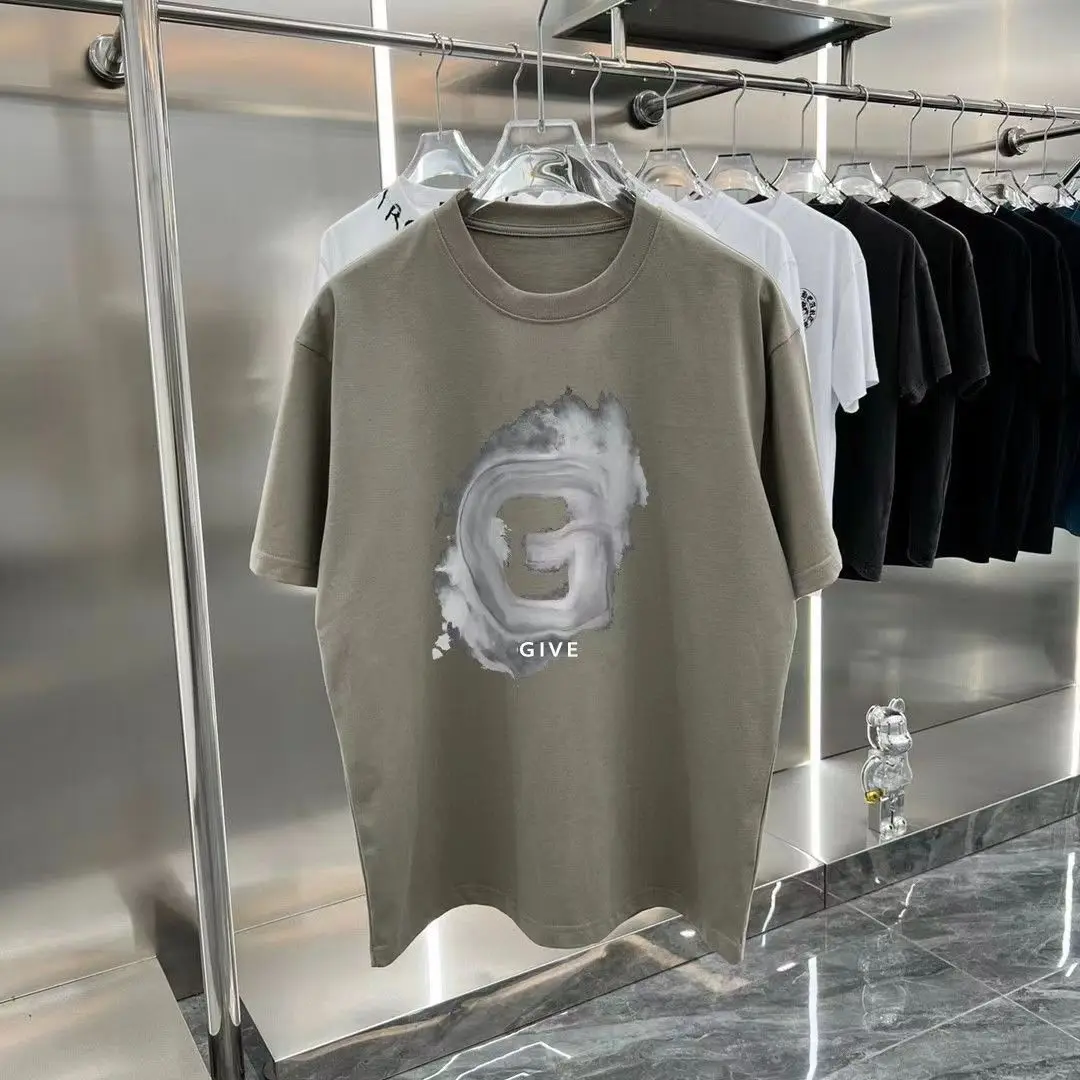 Summer Oversized New G-letter Graffiti Printed T-shirt for Men and Women, Light Luxury Half Sleeved Round Neck High-end T-shirt