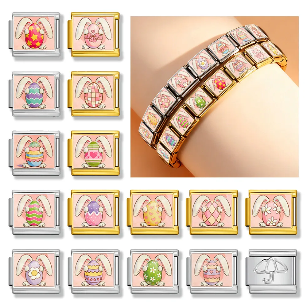 GEMOSA Cute Cartoon Easter Egg Celebration Stainless Steel 9mm Italian Charm DIY Original Design Bracelet Making Gifts Jewelry
