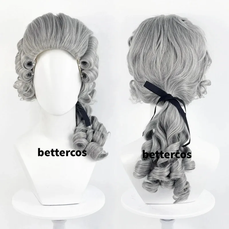 2025 جودة عالية المحامي القاضي الباروك مجعد زي الباروكات ديلوكس التاريخية الاصطناعية طويلة شقراء شعر مستعار تأثيري لجميع القديسين + واي فاي #4