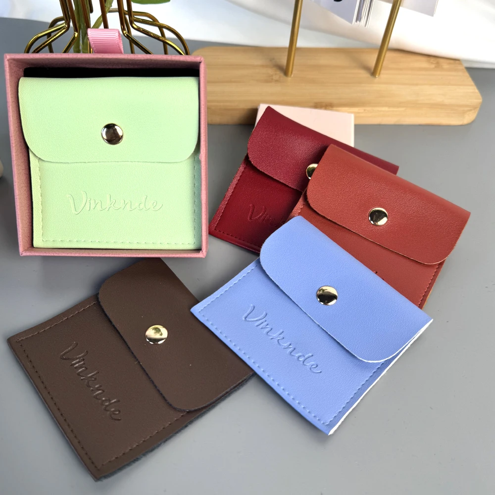 

Сумки для ювелирных изделий из искусственной кожи с логотипом, элегантная сумка-конверт на пуговицах для ожерелья, кольца, подарочная упаковка, прочная стильная шкатулка для ювелирных изделий