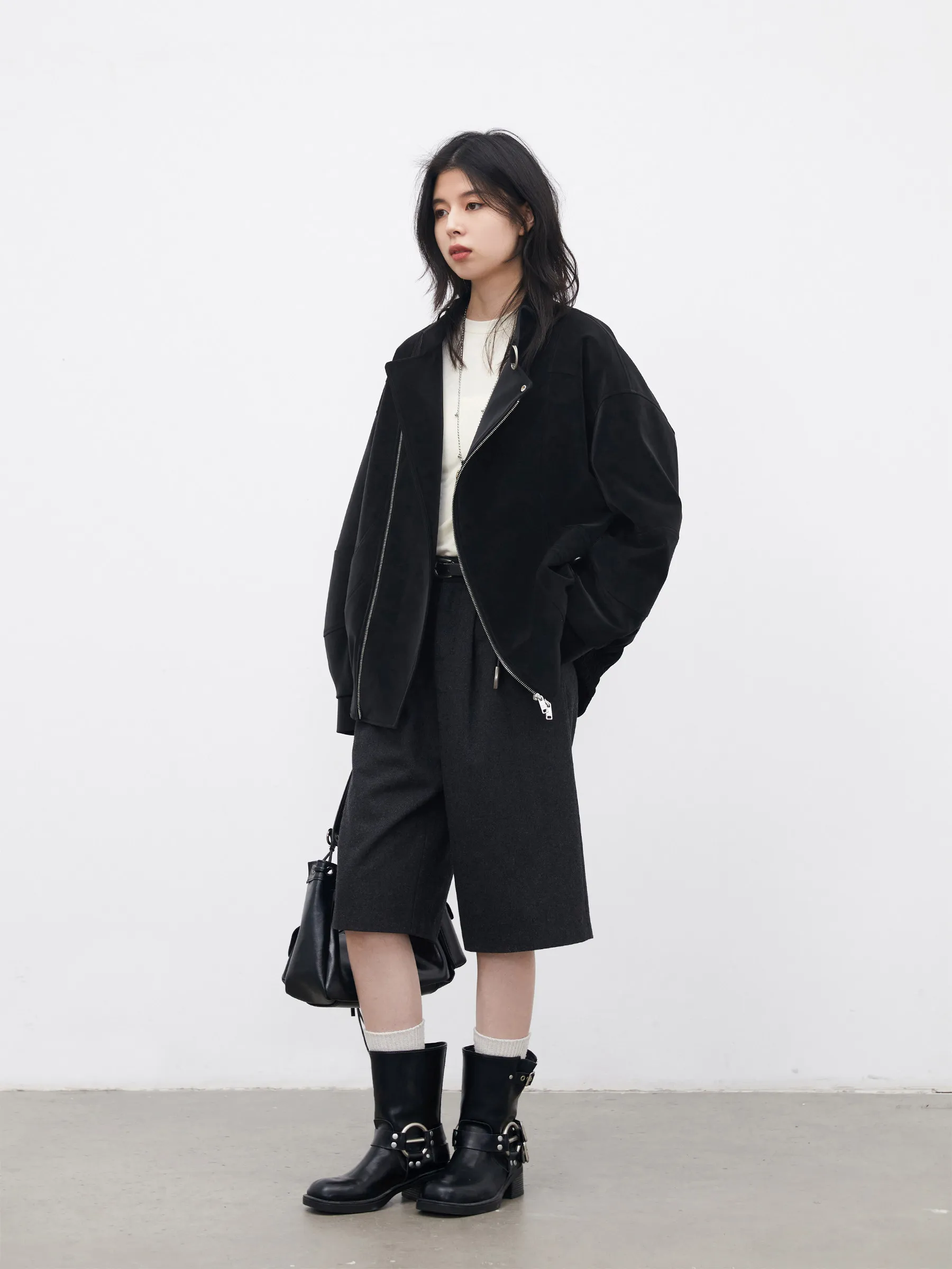 CHIC VEN 女性ジャケットファッション黒スタンドアップカラージッパーフェイクレザーコートストリートレディ服春秋の新 2026