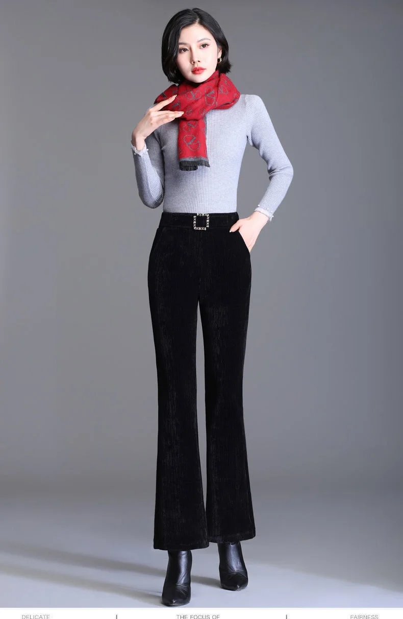 부츠컷 팬츠 플러스 사이즈 여성용 회색 아즈텍 팔라조 팬시 체인 방오 플로킹 그라데이션 피쉬넷 드롭 크로치 솔리드 스타일