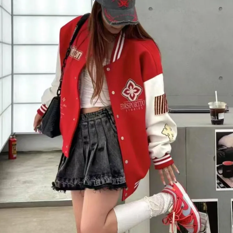 Luxury Embroidery Varsity Jacket Women Vintage Baseball Bomber Jackets Spring Autumn Coats Outerwears Streetwear Women Clothes
