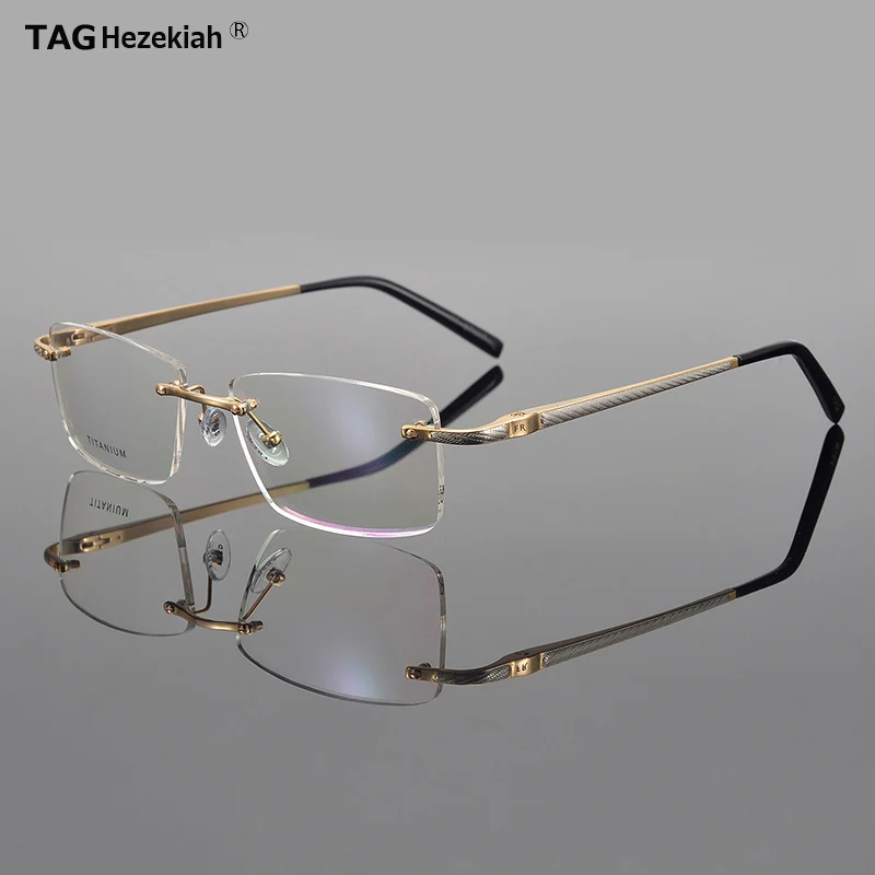 TAG Hezekiah Retro Eyewear Rimless optical glasses frame men F-08 Brand eyeglasses frames Myopia computer Ultralight spectacles