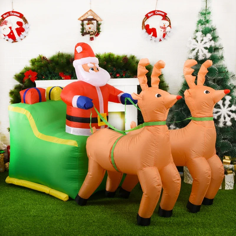 Christmas Inflatable Toys Santa Reindeer Sleigh with LED Lights Blow Up Outdoor Decoration for Yard Garden Lawn Holiday Decor