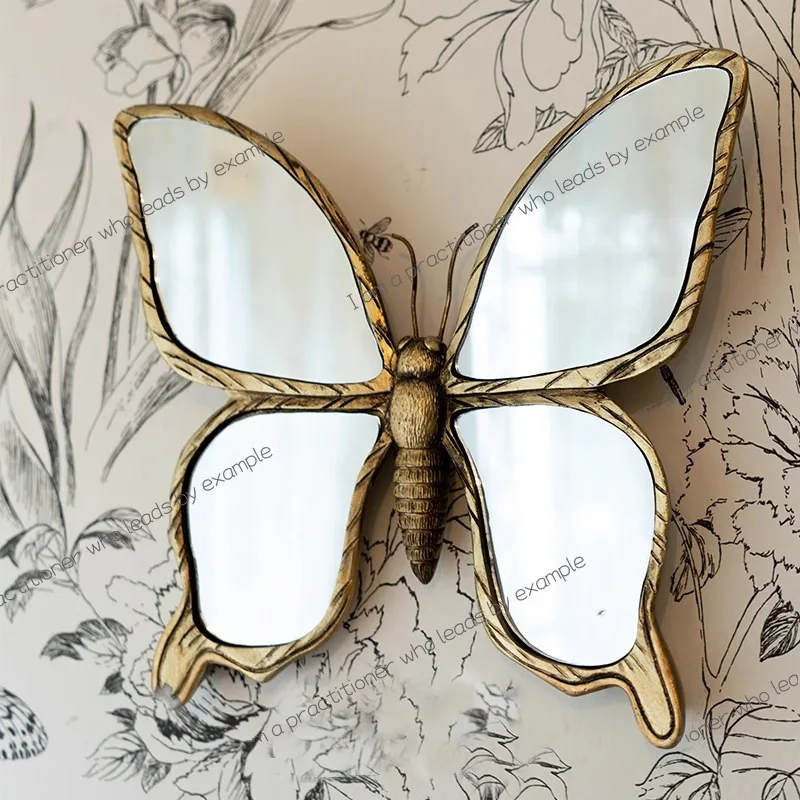 Retro old resin butterfly mirror wall background wall dragonfly decorative painting mural simulation animal light