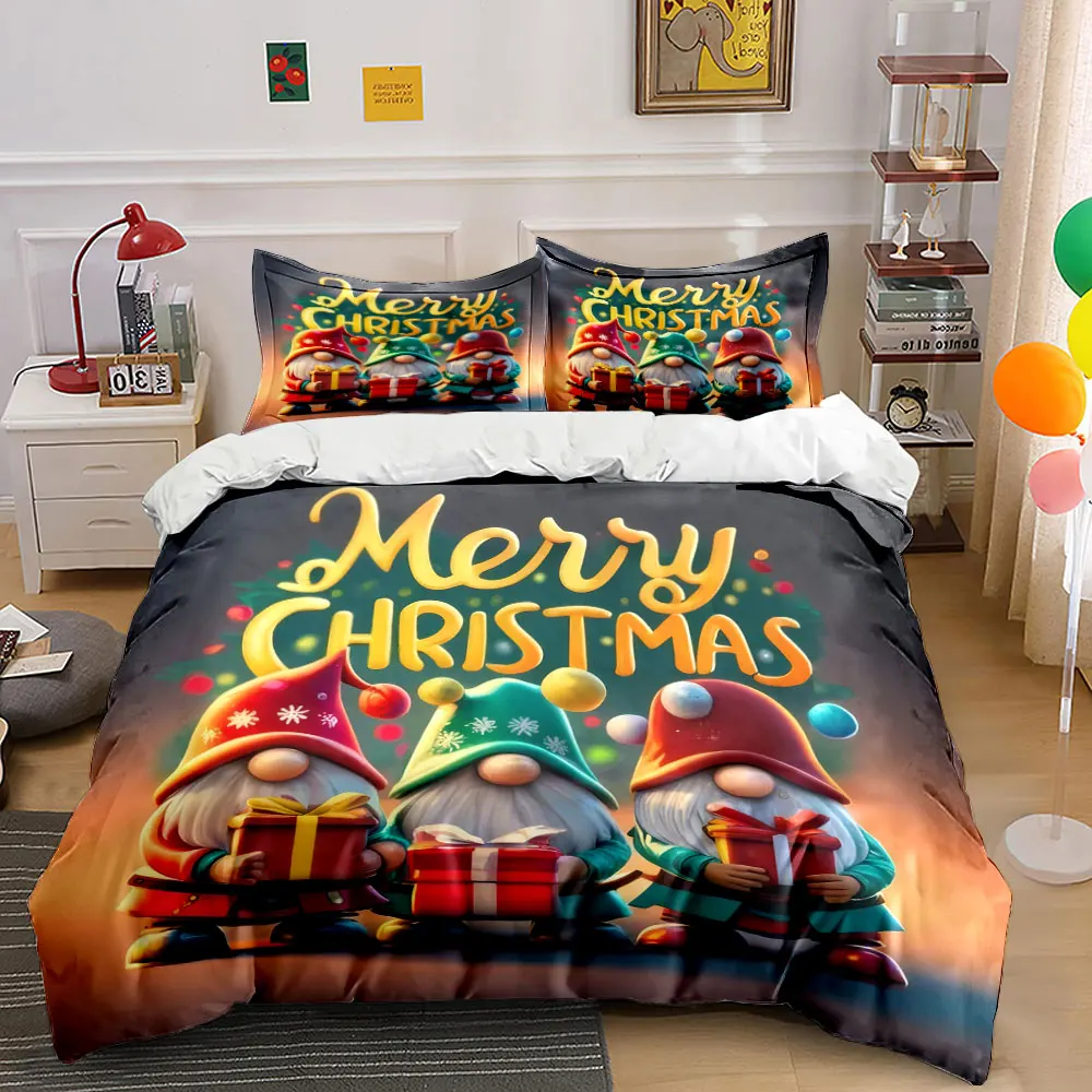 Christmas elves holding gifts spreading warmth Print Duvet Cover Bedding Set Included 1*Duvet Cover 2*Pillowcases