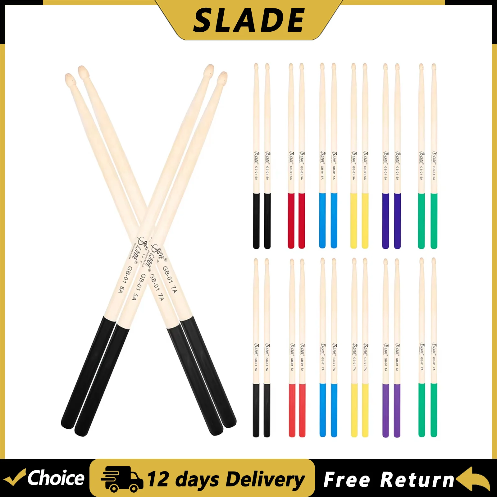 SLADE 5A 7A Drumsticks Ahorn rutschfeste Drumsticks Gummigriff Bunte Drumsticks Percussion Instrument Teile & Zubehör