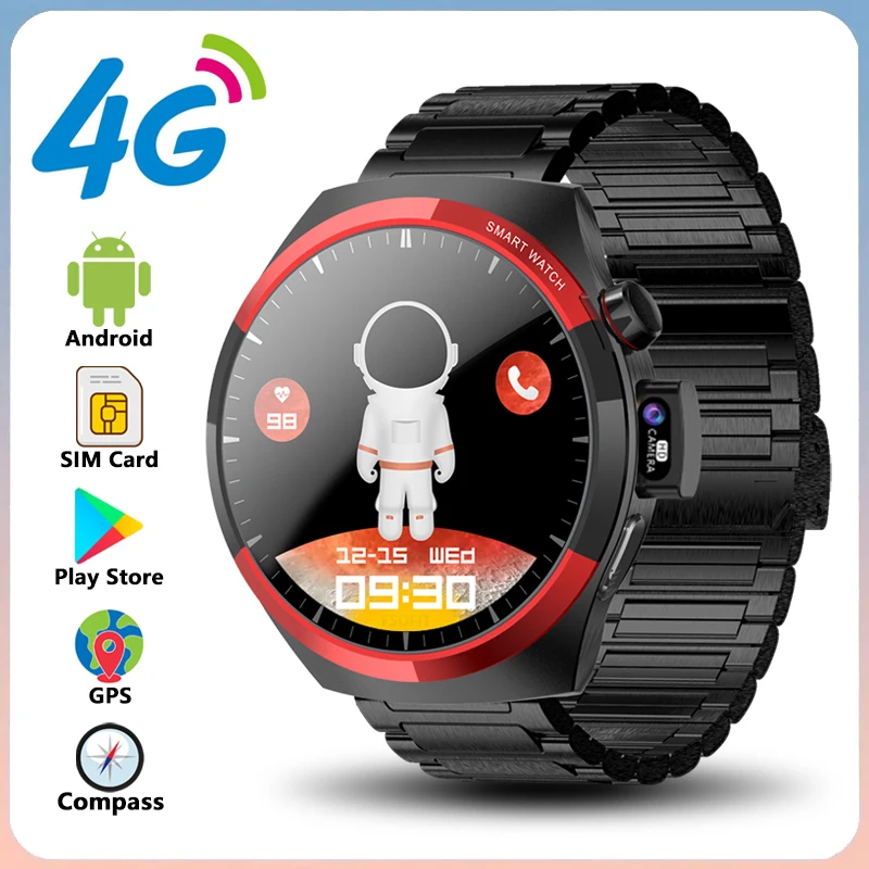 4G Net Android Smart Watch SIM Card Dual Cameras Face Unlock Call GPS Wifi Bluetooth Smartwatch Support Google Play Download APP