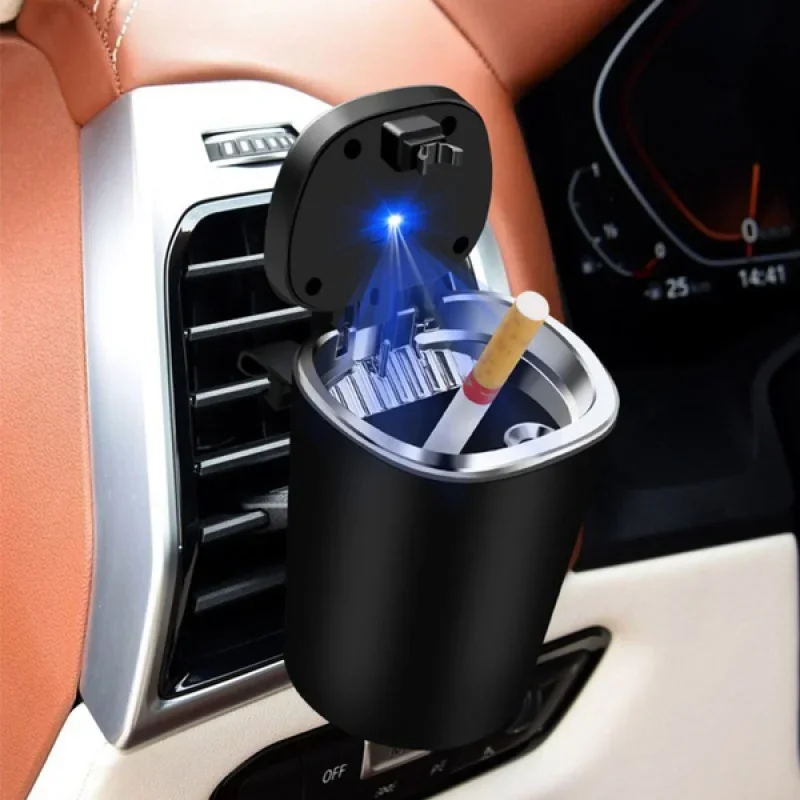 Car Ashtray Car with Cover Hanging Ashtray Invisible Car with LED Light Cigarette Cigar Ashtray Cigarette Cup Smoking Tool