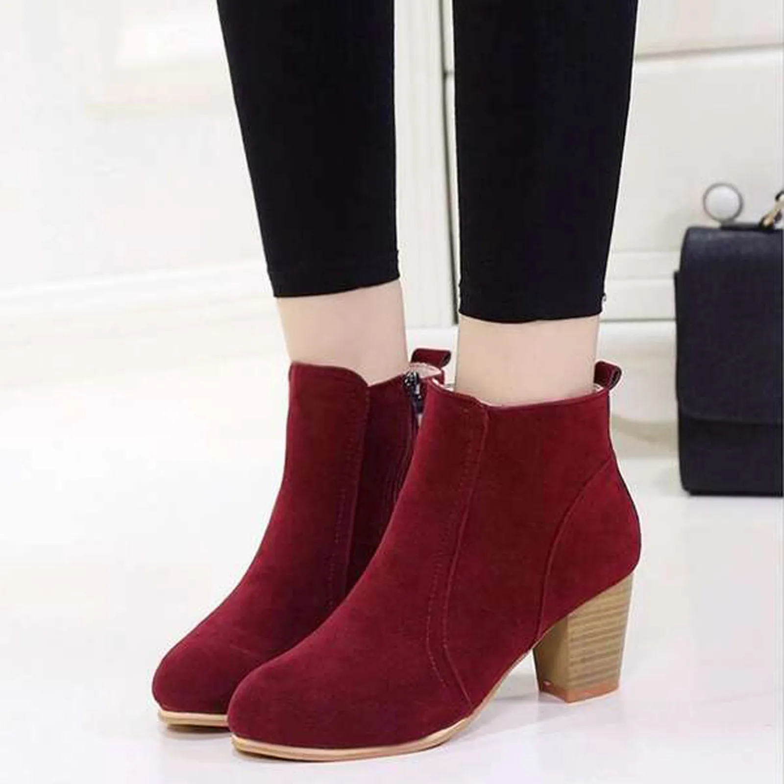 Retro Boots Women\'s Shoes 2023 New Square Heel Woman High Shoe Rubber Ankle Female Solid Platform Short Boots Zapatillas Mujer