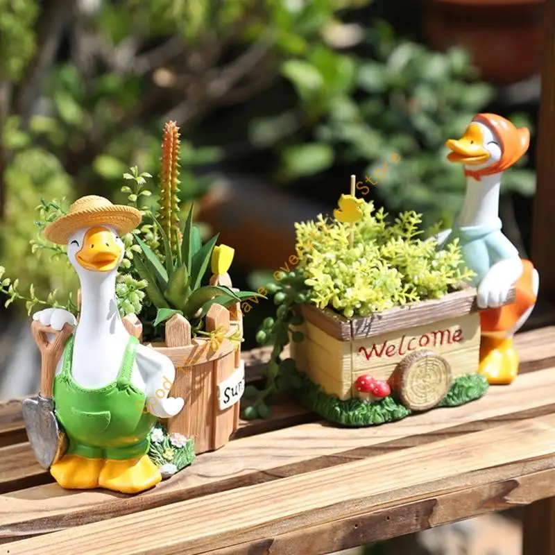 Resin Fleshy Plant Pot Geese Planter Plant Flowerpot Ornament for Fleshy Plant Cactuses Container for Home Balcony 55KF
