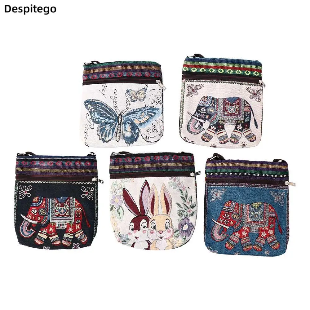 

Ethnic Style Handbag Vintage Elephant Embroidery Large Capacity Crossbody Bag Fashion Personality Knitted Tote Shoulder Bag