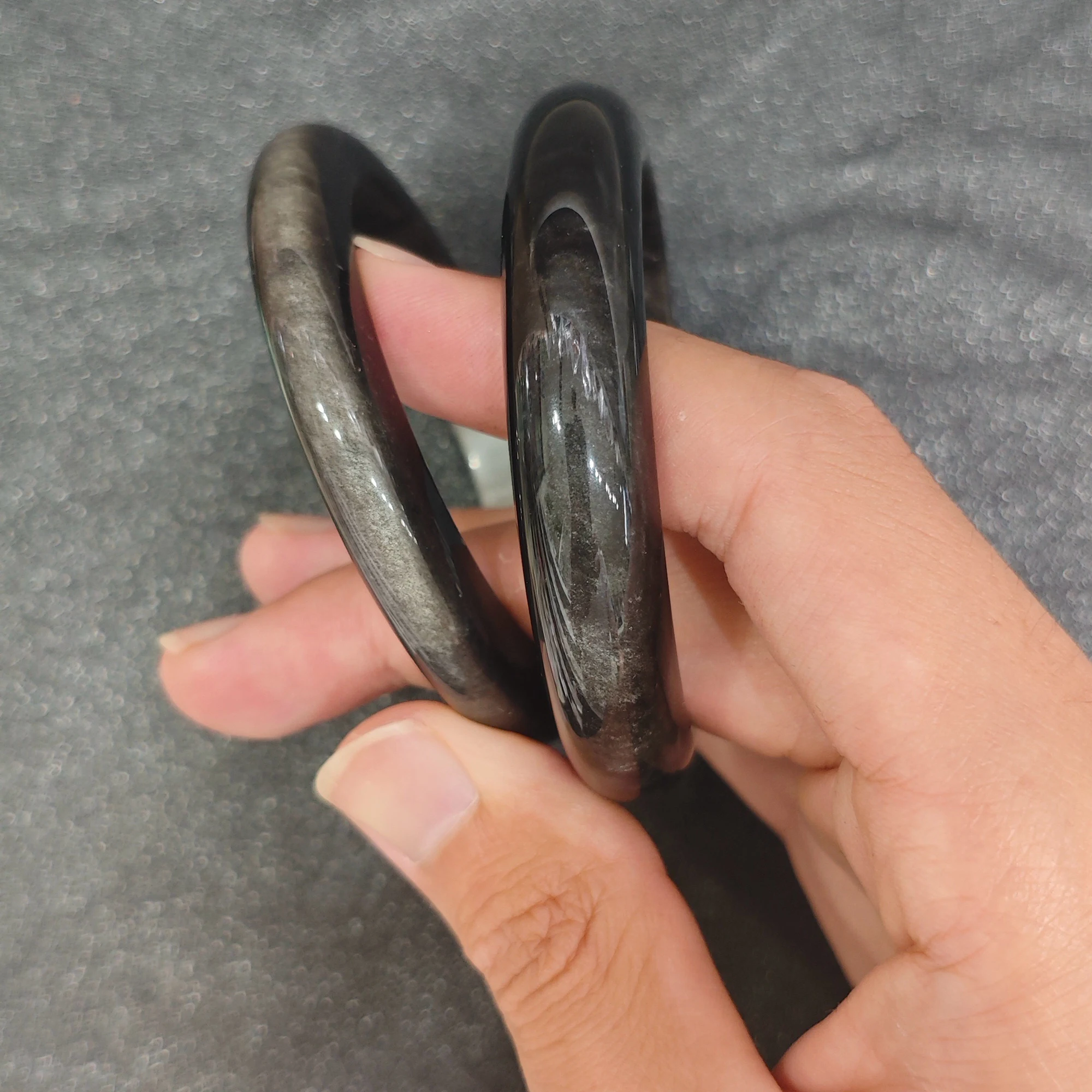 Natural Silver Sheen Obsidian Bangle Bracelet Gemstone Smooth Bangle Black Volcanic Glass Present Accessories Supply 1 Piece