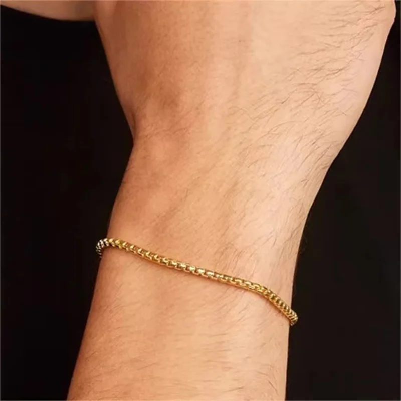 2mm Men's Stainless Steel Basic Chain Bracelet Hip Hop Jewelry Gold Color Unisex Bracelet Accessories