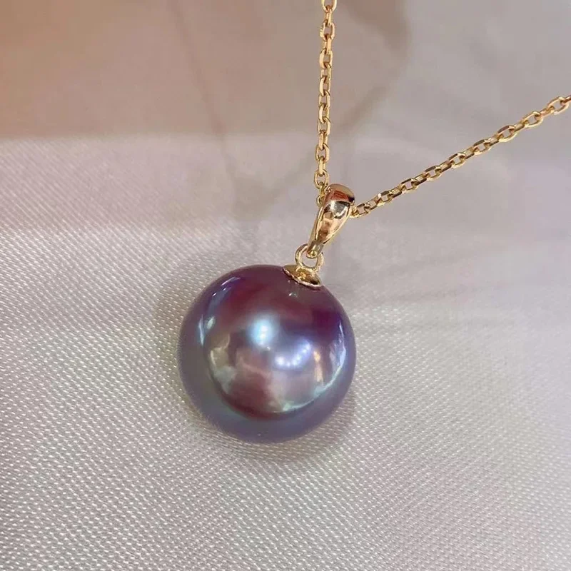 Beautiful Pearl Pendant 12-13mm Sea Purple Pearl Round Fine Wedding Jewelry Accessories for Women 925 Chain