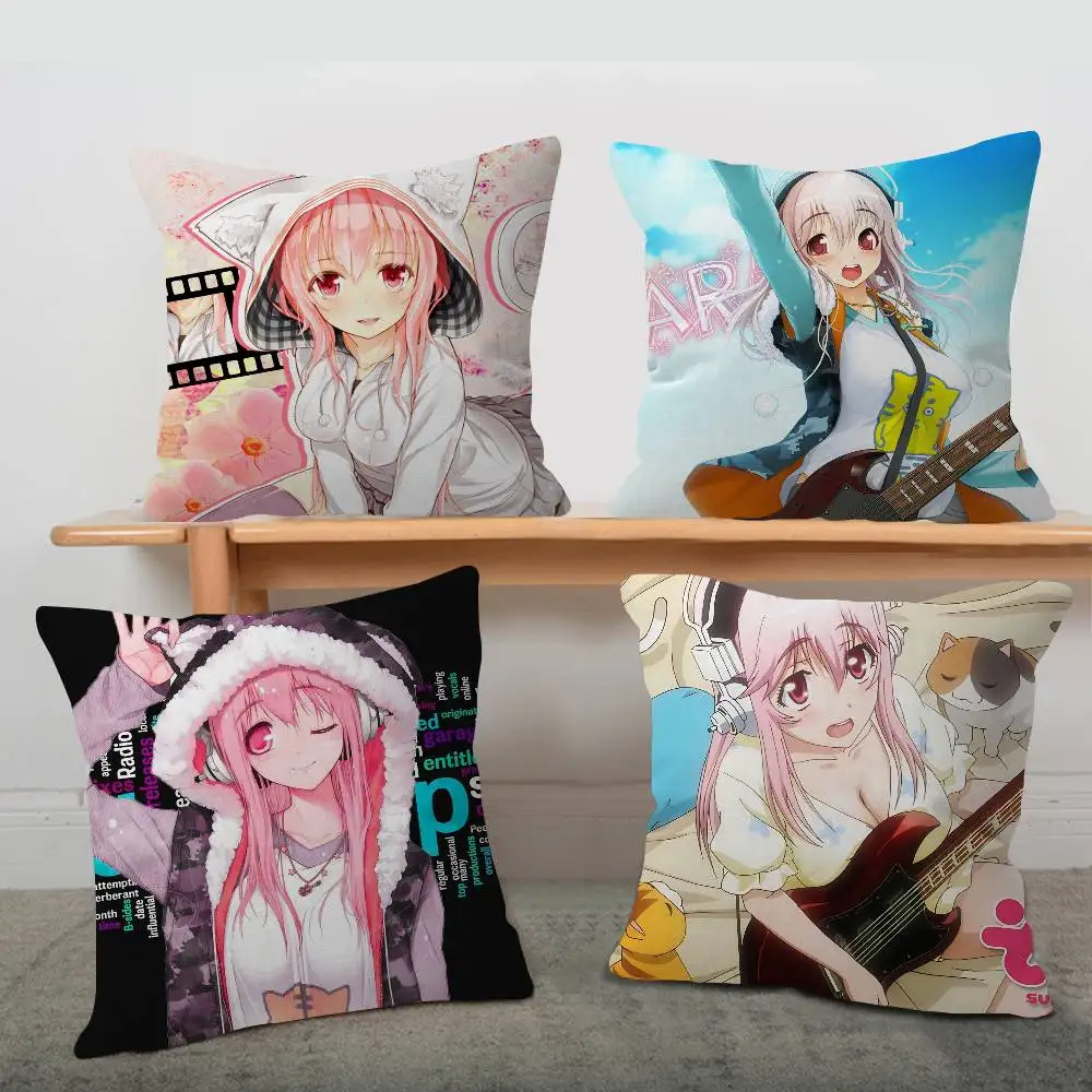 S-Super Sonico Pillow Covers Cartoon Sofa Decorative Home Double-sided Printing Short Plush Cute Cushion Cover