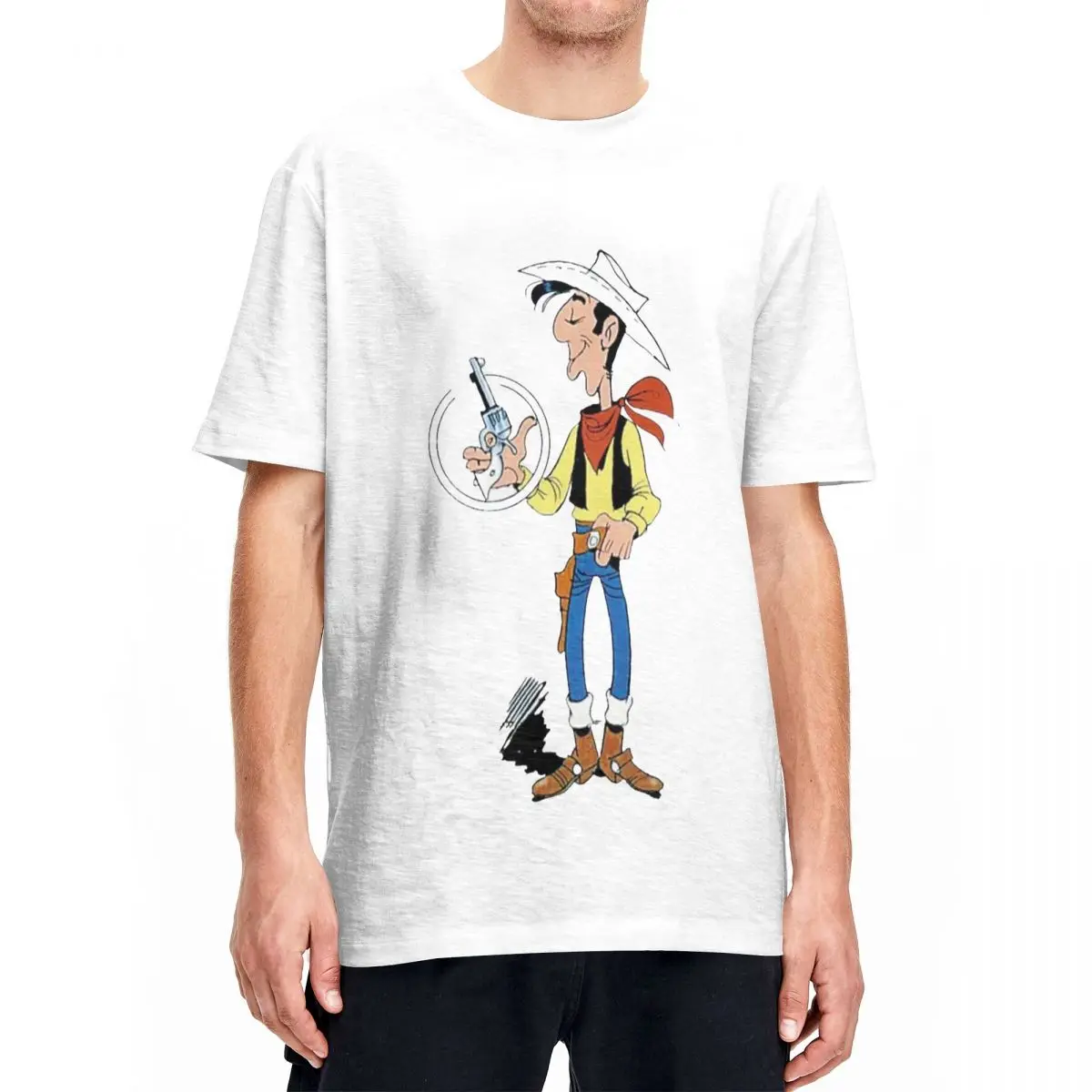 Lucky Luke Pistol T-Shirts Men Women Funny 100% Cotton Tees Round Collar Short Sleeve T Shirt Plus Size Tops