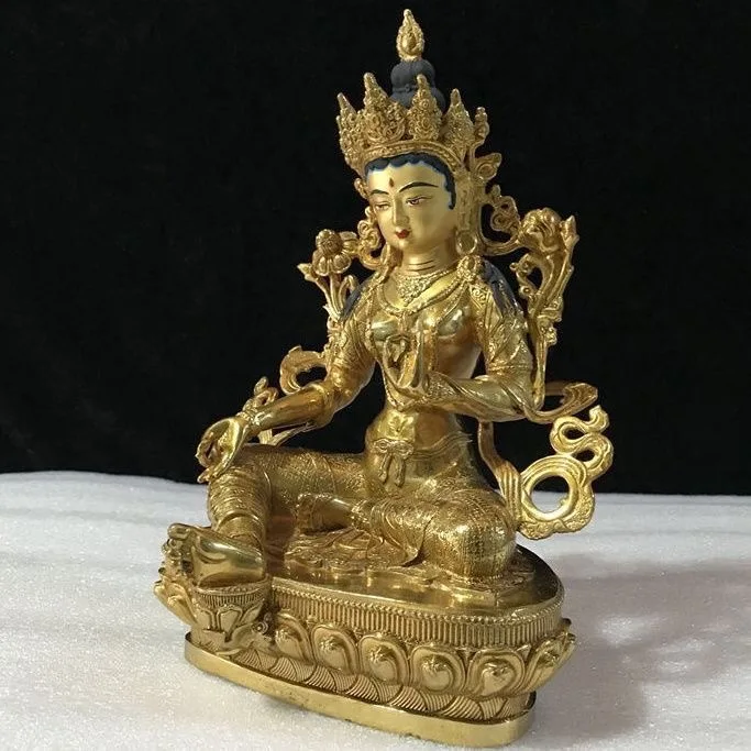 30CM large Nepal GOOD god Buddha statue Buddhism Family patron saint goddess Green Tara Guanyin copper gold-plating