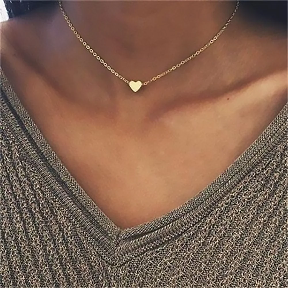 Tiny Heart Choker Necklace for Women Silver Color Chain Smalll Love Necklace Pendant on neck Bohemian Minimalist Jewelry