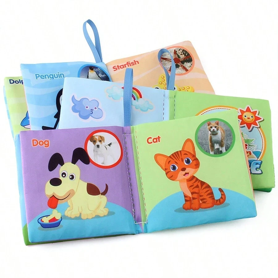 Washable Baby Cloth Book Set - BPA-Free Crinkle Sensory Toys with Teething Rings & Multi-Textured Pages for 0-12M Infant