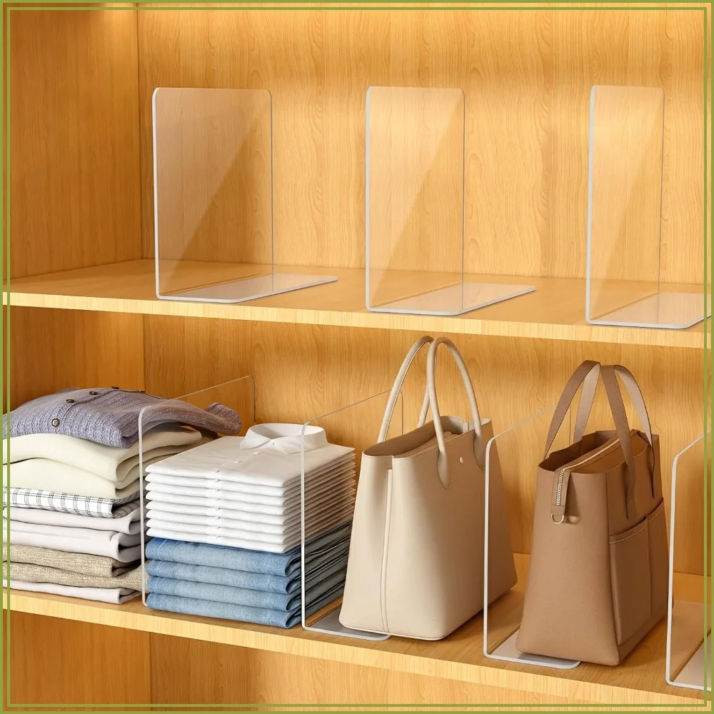 

Acrylic Shelf Dividers for Closet Organization – Keep Clothes & Purses Upright, 10" x 12", 4 Pack
