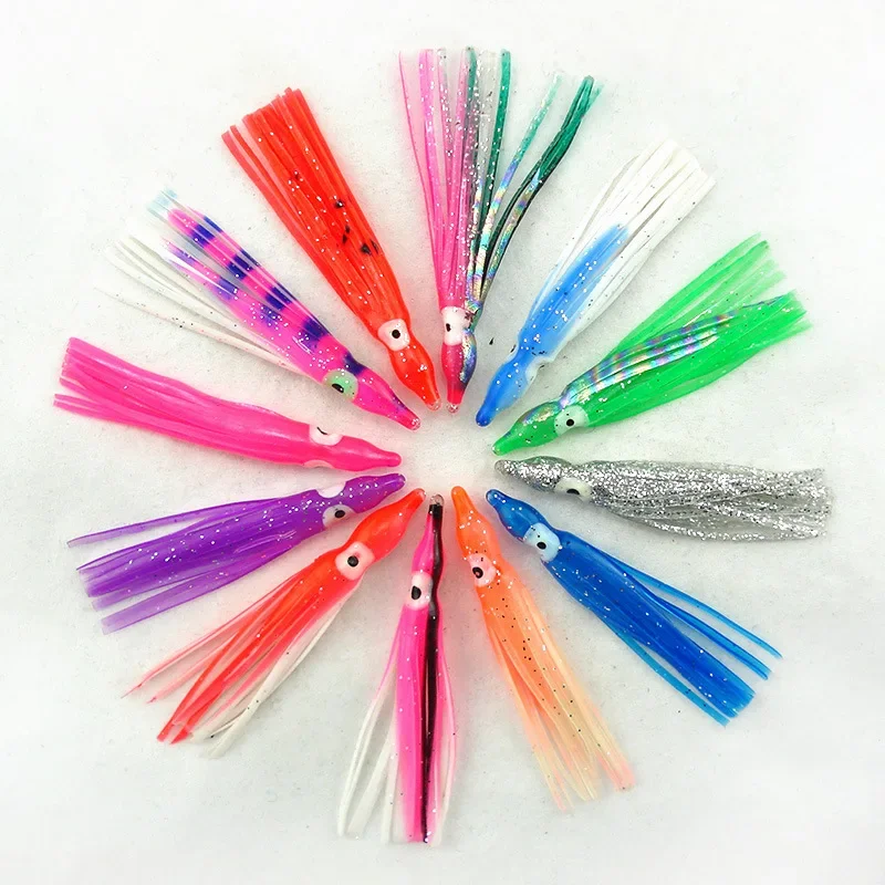 5Pcs 5/10cm Rubber Luminous Squid Skirts Soft Lure Pesca Bait Octopus   Fishing Lures Tuna Sailfish Catfish Baits