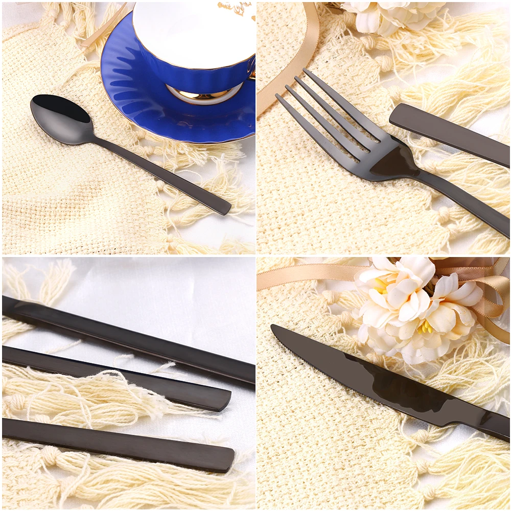 Black Cutlery Stainless Steel Western Tableware Mirror Knife Fork Spoon Dinnerware Kitchen Utensils 1/2/3/4/5 Set Flatware