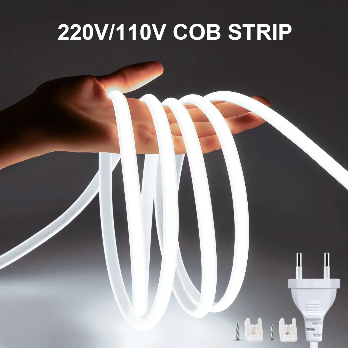 

1M-35M 220V 110V COB Светодиодная лента RA90 Супер яркая 320LEDs/m Гибкая уличная лампа Водонепроницаемая светодиодная лента с вилкой европейского стандарта и США