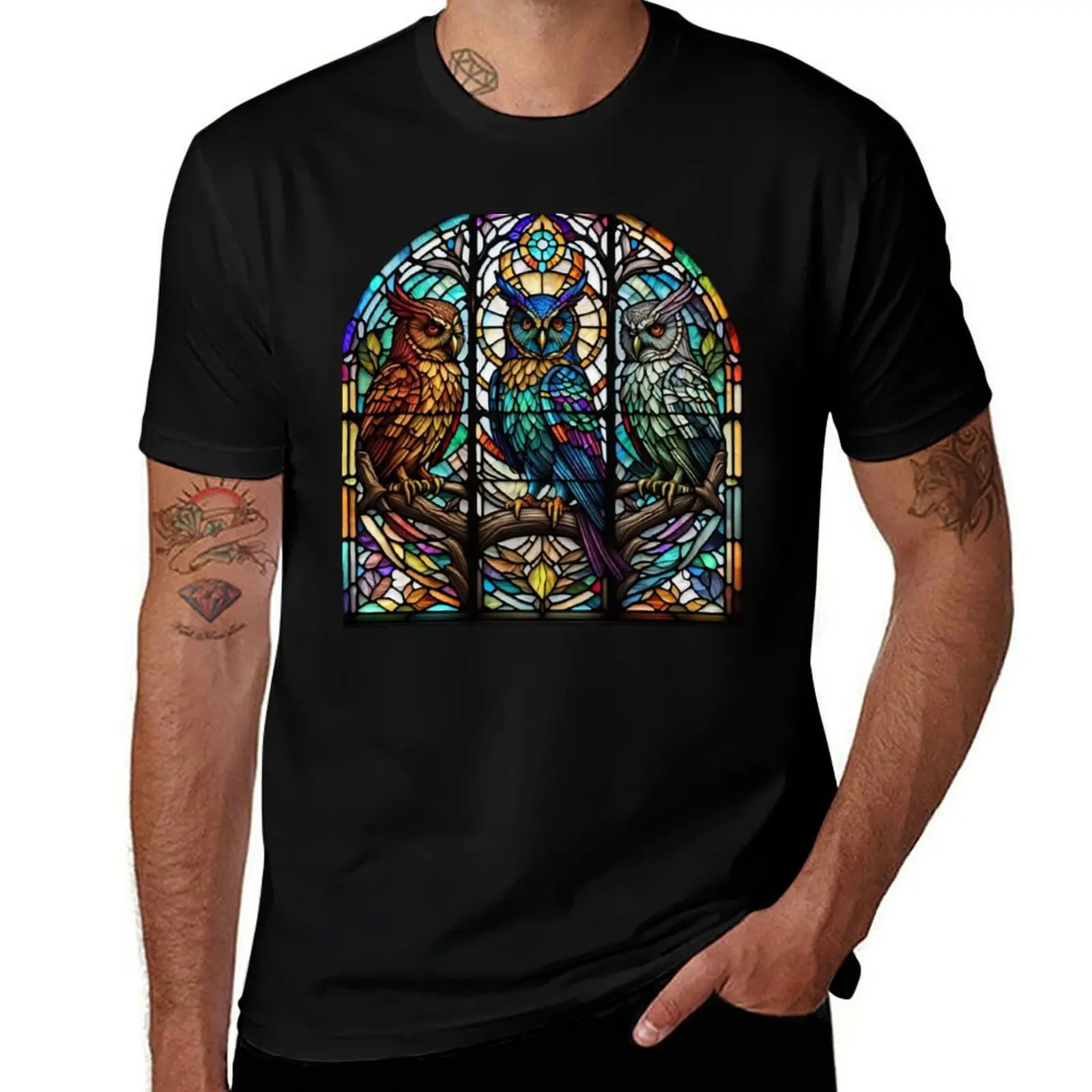 

Stained Glass Owls T-Shirt t shirt custom print t shirts cotton 100% T-Shirt