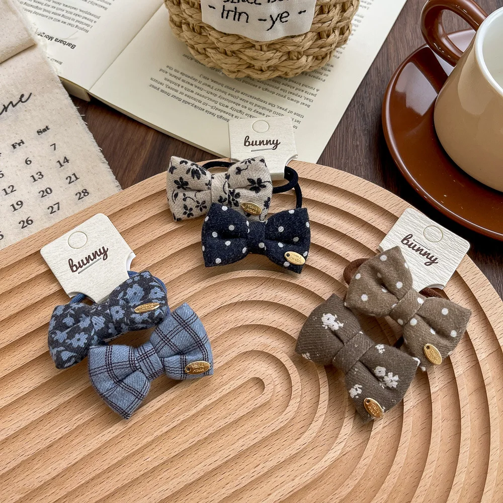 

Cartoon Bows Hair Tie for Girls Elastic Hair Bands Children Cotton Hair Accessories Cute Floral Printed Ponytail Holder