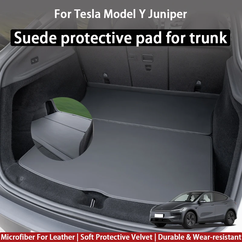 

Комплект из 2 ковриков для багажника из искусственной кожи, устойчивых к царапинам, долговечных, легко моющихся, без запаха, звукоизоляционных, для Tesla Model Y Juniper 2025 (пятиместная версия), а также для Model Y 2021, 2022, 2023, 2024 годов выпуска.