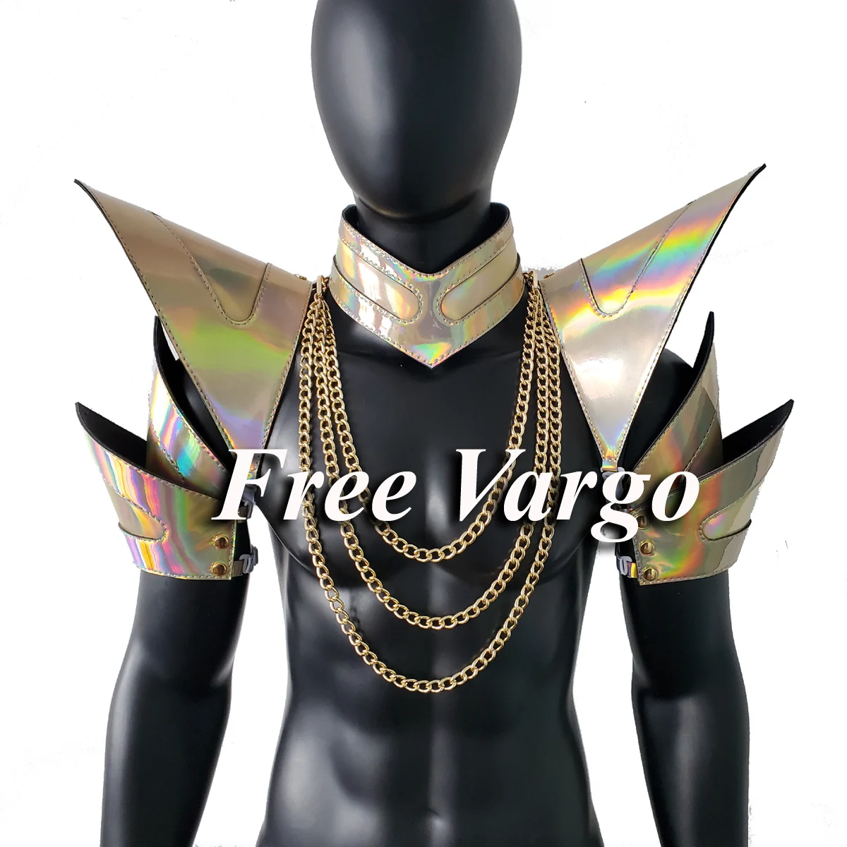 

Burning Man Holographic Laser Gold Armor,Rave Shoulder ,Festival Choker Cape with Chain,Shoulder Pads Carnival Festival Wear