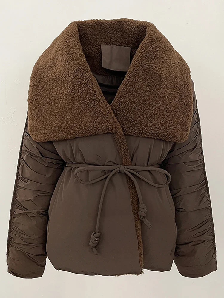 

2025 New Autumn Women Luxury Big Collar White Duck Down Coat Female Lapel Sashes Thick Warm Puffer Jacket Winter Clothes