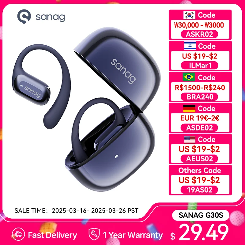 Sanag G30S Earphone Bluetooth 5.3 Wireless Bluetooth Headset IPX5 App Control Earbuds OWS Air Conduction Earphones