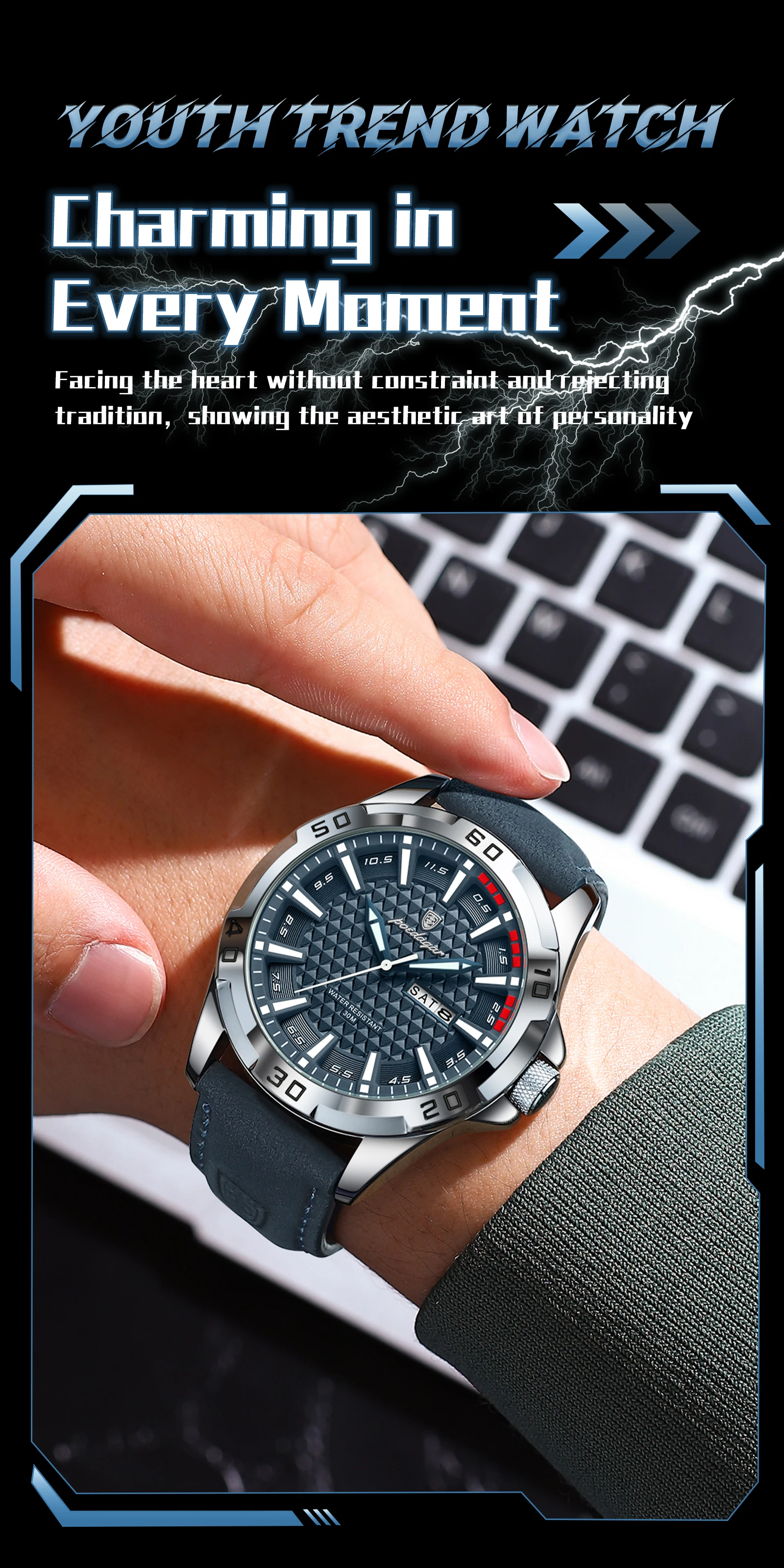 POEDAGAR Original Männer Uhr Luxus Wasserdicht Leucht Datum Woche Uhr Für Mann Quarz Leder Mode herren Uhren Reloj Hombre – Detail 17
