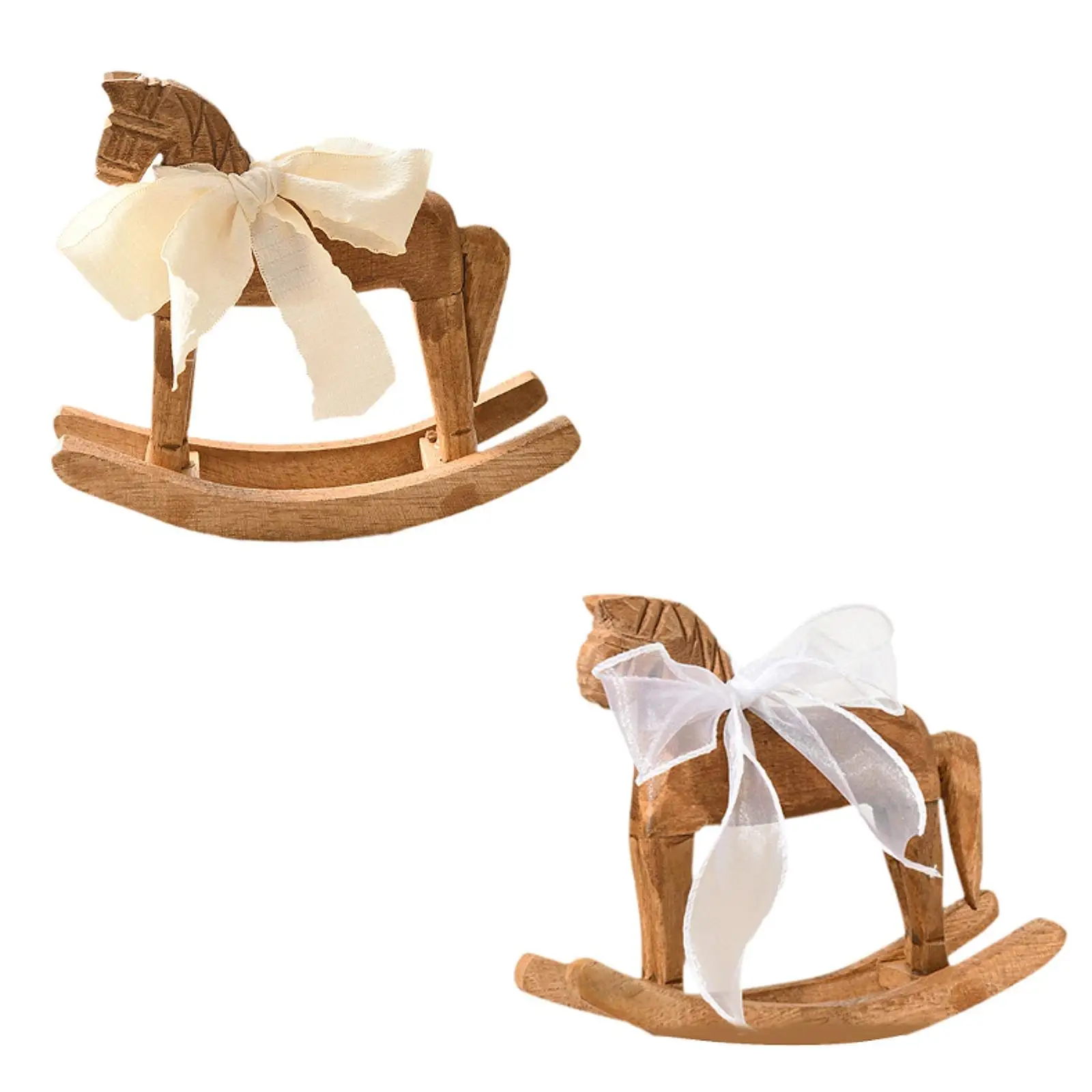 Wooden Horse Figurine Decorative Collectible Minimalist Rocking Horse Statue