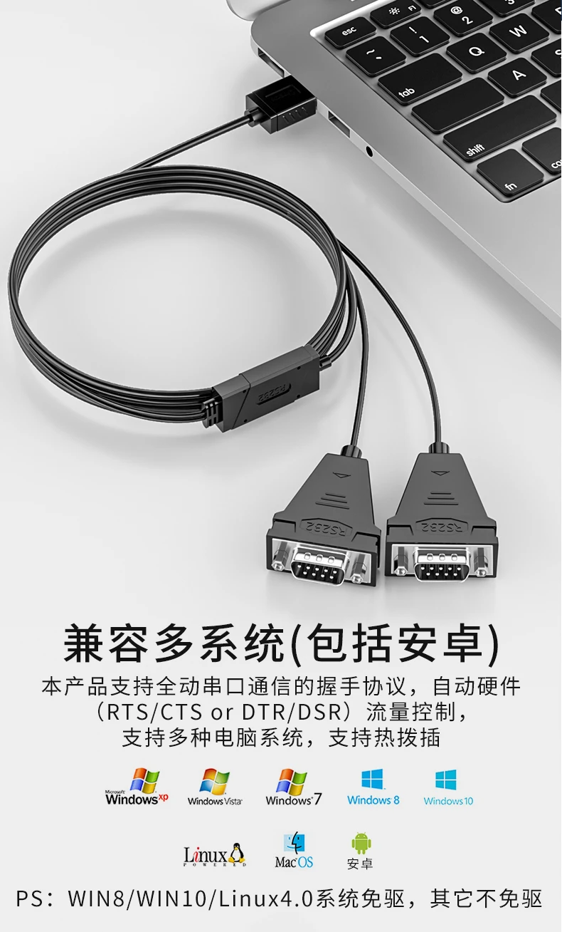 DTECH USB to 2 Port DB9 Serial Adapter RS232 DB9 to USB2.0 Converter Cable