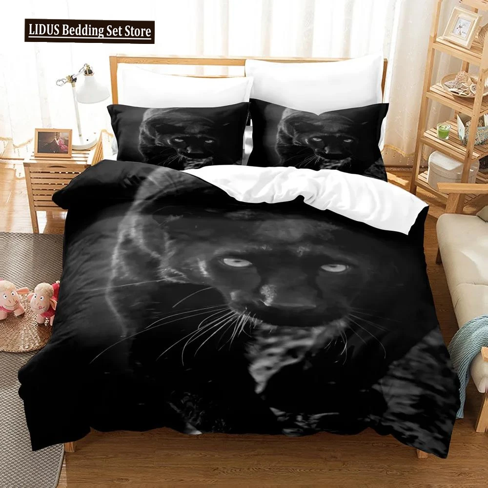 

Black Panther Duvet Cover Set King Size Black Leopard Bedding Set For Kids Boys Safari Cheetah Animal Theme 2/3pcs Quilt Cover