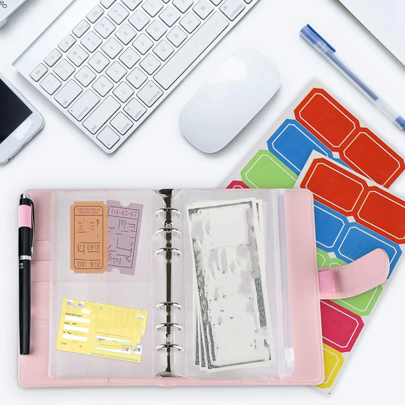 

A35M-2 Set 14 Binder Bags A6 With Leather Binder Cover, 6 Rings Budget Binder With Cash Envelope, Pink & Black