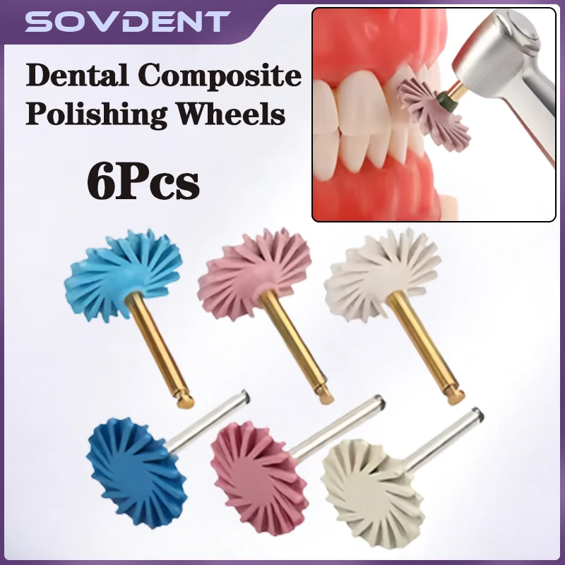 6pcs/Set Dental Rubber Polisher Composite Resin Polishing Diamond System RA Disc 14mm Wheel Kit Diamond Spiral Flex Brush