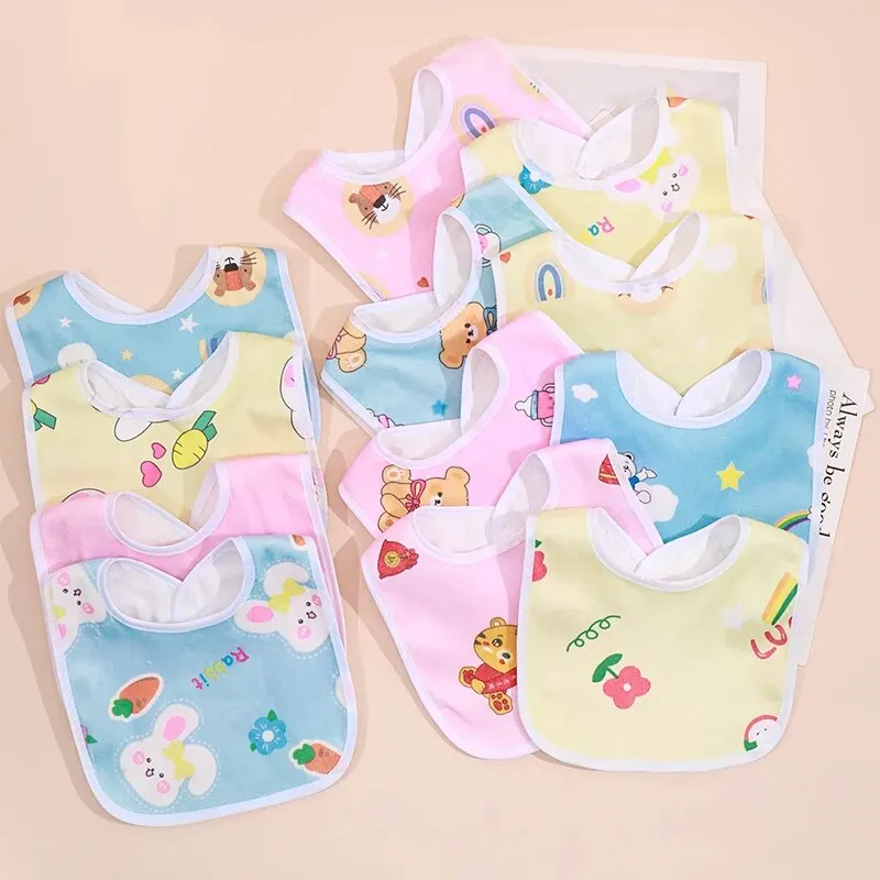 Random 5pcs Baby Cartoon Snap Waterproof Bib Super Soft Baby Bib Newborn Crystal Velvet Saliva Towel