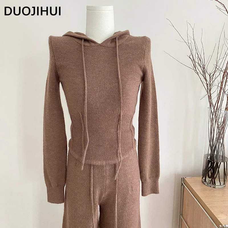 DUOJIHUI Classic Two Piece Chicly Hooded Female Pullovers Basic Drawstring Loose Pant Casual Solid Color Fashion Women Pullovers