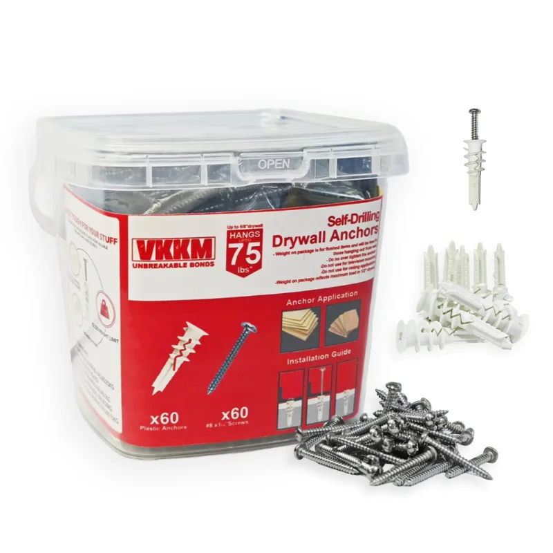 Set baut jangkar drywall pengeboran mandiri VKKM, nilon bertulang fiberglass, penting untuk pemasangan dinding lintas batas.